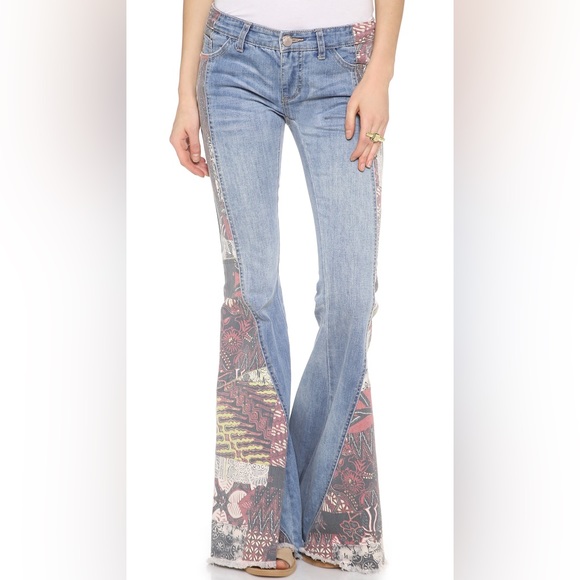New Free People Bali Patchwork Bell Bottom Flare Jeans Size 26 x 35 - Picture 13 of 13